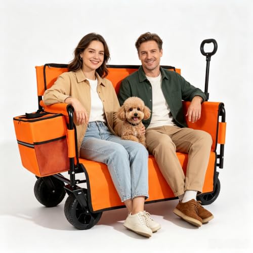 Collapsible Beach Wagon Cart - with Bench Seat & Ice Pack 500 lbs - color: Orange, size: 7"