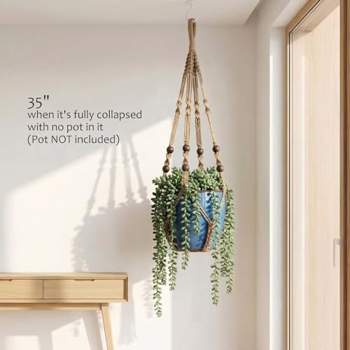 Macrame Plant Hanger 35", Set of 2 No Tassel Hanging Plant Holder, Sturdy Flower Pot Holder with 4 Hooks - Brown - color: Brown, size: 35"-2pcs