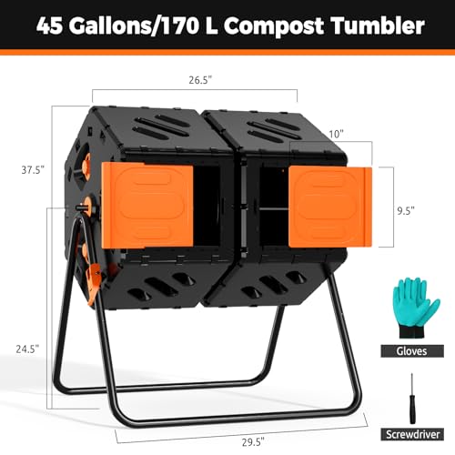 45 Gallon Large Compost Tumbler Outdoor, Dual Chamber Compost Bin