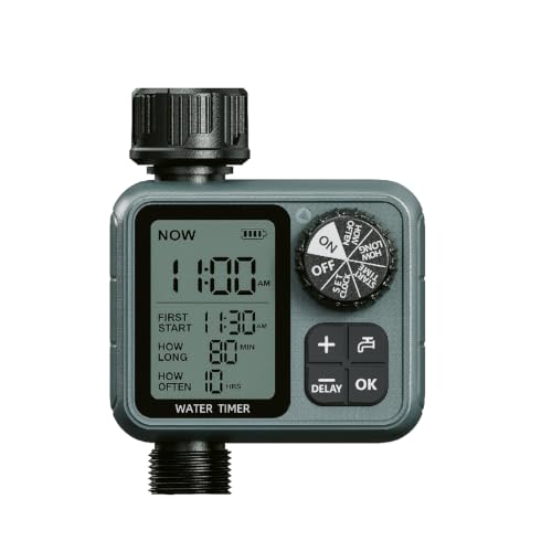 Programmable Water Timer for Garden Hose, Outdoor Sprinkler Timer with Rain Delay & Manual Mode,Inlaid Brass Connector Irrigation Controller for Lawn Yard Landscape, 1 Outlet Large LCD Display