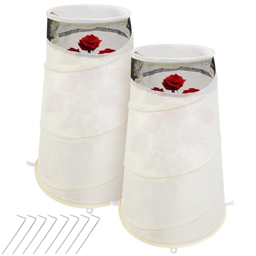 Purple Star 2 Pcs Pop Up Rose Cones for Winter Protection, 20" x 13" x 9" Winter Rose Collars Protective Cover, Freeze Protection Roses Bush Cover for Protecting Against Frost Wind and Animals Eating - color: White-2Pcs