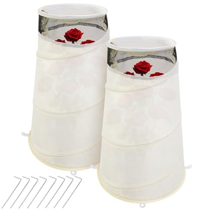 Purple Star 2 Pcs Pop Up Rose Cones for Winter Protection, 20" x 13" x 9" Winter Rose Collars Protective Cover, Freeze Protection Roses Bush Cover for Protecting Against Frost Wind and Animals Eating - color: White-2Pcs