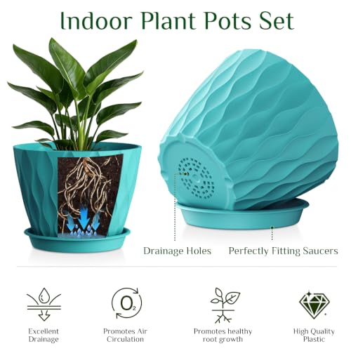 Plant Pots for Indoor Plants 3 Pack 10/9/8 Inch Plastic Planters - color: Blue