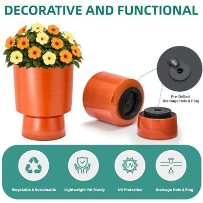 16.8" Planters for Outdoor Plants, Large Urn Flower pots S/2 - color: 16.8"-orange Linear Texture