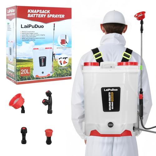 Battery Powered Backpack Sprayer Compatible with Milwaukee 18V Battery,5.3 Gallon,100 PSI Electric Garden Sprayer, Weed Lawn Sprayer with Telescopic Wand & 4 Nozzles,for Lawn and Garden(No Battery)