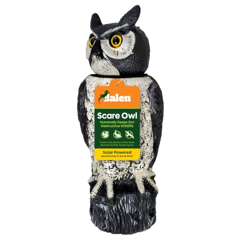 GARDENEER Dalen SOL-R Action Large Solar Fake Owl Decoy to Scare Birds Away - 18" Tall - 360º Rotating Head - style: Solar Powered Great Horned Owl