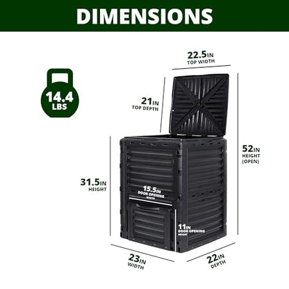 Simply Bio Garden Compost Bin from BPA-Free Material - 80 Gallon (300 L) Large Outdoor Compost Bin, Easy Assembly, Lightweight, Fast Soil Creation, with Glove, Black - size: 80-Gallon