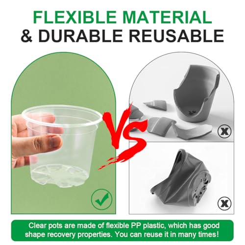 RooTrimmer 200 Pack 4 Inch Clear Plant pots with Drainage Holes, Transparent Nursery Seeding Pots, Flexile Seeds Starter Pots, Seeds Germination (4Inch,200P,Clear) - size: 4 Inch 200P