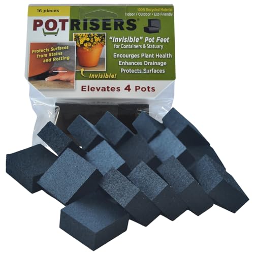 POTRISERS 16 Pack Standard 1" Wide x 1/2" Tall | Invisible Pot Feet & Plant Risers | Drainage & Airflow for Planters, Pots, Garden Decor | Patios, Decks, Gardens