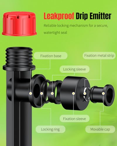 Pawfly 60 Pcs Push-to-Fit Drip Irrigation Emitters for 1/4 Inch Tubing, Drip Emitters Sprinklers with Stake & 8 Holes, Drip Irrigation System Parts with Adjustable Water Flow Irrigation Drippers, Red - size: 60PCS Drip Irrigation Vortex Emitters