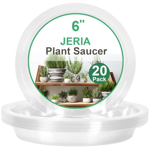 JERIA 6 Inch 20 Pack Clear Plant Saucers,Plastic Flower Pot Trays,Round Durable Plant Drip Trays for Indoor and Outdoor - size: 6 Inch (20 Pack)