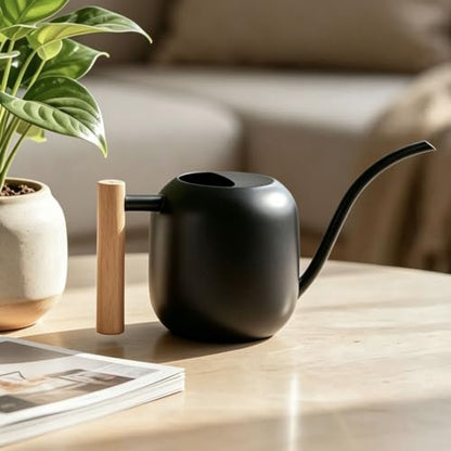 Watering Can 45 oz Long Spout Wooden Handle Stainless Steel