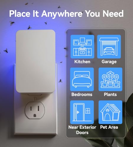 Advanced Double-Sided Indoor Fly Trap for Home, Plug-in 5-Way UV Light - size: 2 Device + 6 Refills