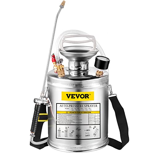 Happybuy 1 Gallon Stainless Steel Pump Sprayer, 12" Wand & 3FT Reinforced Hose, Pressure Gauge, Safety Valve & Adjustable Nozzle, Garden Weed Sprayer for Lawn, Gardening, Sanitizing - size: 1 Gallon
