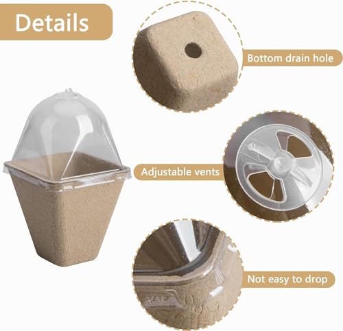 Purple Star 40 Pcs Starter Pots for Planting Seeding- 3.1 Inch Square Planter Nursery Pot with Humidity Dome- Biodegradable Peat Pots for Seedlings Garden Vegetable Flower Germination - color: L-40pcs