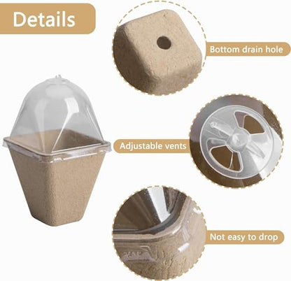 Purple Star 40 Pcs Starter Pots for Planting Seeding- 3.1 Inch Square Planter Nursery Pot with Humidity Dome- Biodegradable Peat Pots for Seedlings Garden Vegetable Flower Germination - color: L-40pcs