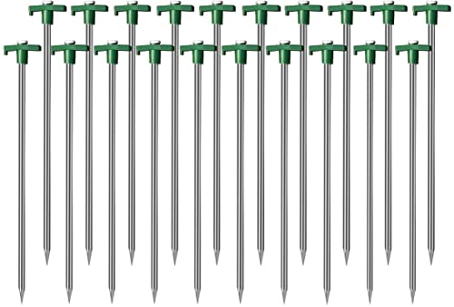 Cheardia 10 Pack Tent Stakes Heavy Duty, 9.75 Inch Yard Stakes Non-Rust Metal Tent Pegs Ground Stakes Tent Spikes for Camping Patio, Garden, Canopies, Grassland, Outdoor, Green - color: Green 10pcs