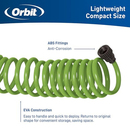 Orbit Coil Garden Hose, 25 ft, with 8-Pattern Nozzle, Green - 26380 - color: Green, size: 25 ft