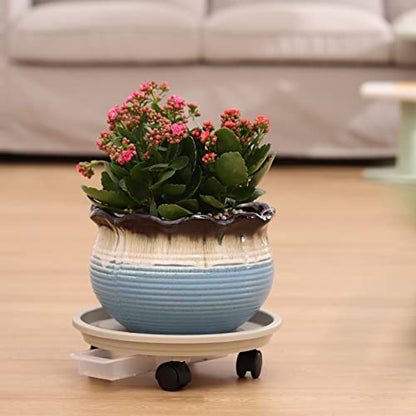 4-Pack 13" Rolling Plant Stand with Wheels, Drainage Tray and Casters - Plastic, Heavy-Duty Dolly for Moving Large, Heavy Plants - Indoor and Outdoor - White - color: Beige