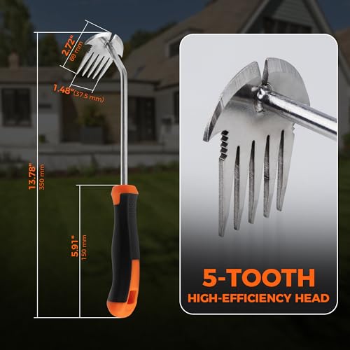 2PCS Weed Puller Tool, Upgraded Durable Garden Weeder, Portable Garden Weed Pulling Tool with 5 Teeth Head Design and Rubber Handle for Vegetable Gardening Backyard - size: 2Pk