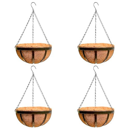 LaLaGreen Deck Hanging Baskets (16 in, 4 Pack) Black Coco Liner Flower Pots - size: 16" (41cm) x 4 Pack