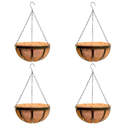 LaLaGreen Deck Hanging Baskets (16 in, 4 Pack) Black Coco Liner Flower Pots - size: 16" (41cm) x 4 Pack