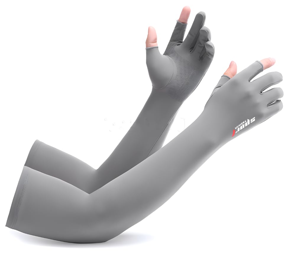 Inf-way UV Protection Armsleeves with Cut Finger Sun Gloves Men Anti-slip Fishing Driving Cycling Sports Cooling Long Sleeves - color: Grey