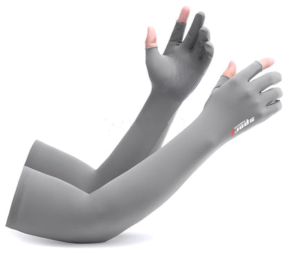 Inf-way UV Protection Armsleeves with Cut Finger Sun Gloves Men Anti-slip Fishing Driving Cycling Sports Cooling Long Sleeves - color: Grey