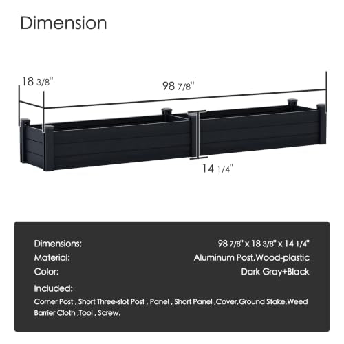 Kozyard 98.9" L x 18.4" W Raised Garden Bed Kit, Outdoor Planter Box - color: Gray