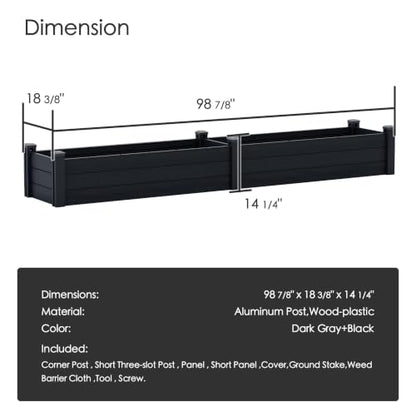 Kozyard 98.9" L x 18.4" W Raised Garden Bed Kit, Outdoor Planter Box - color: Gray