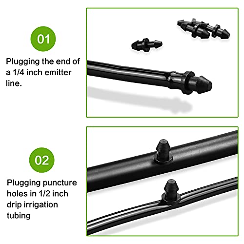 JAYEE 50 Pieces 1/4" Drip Tubing Fittings End Plug, 1/4 Inch Drip Irrigation Barbed End Closure for Home Garden Sprinkler Systems - size: 50P-End Plug