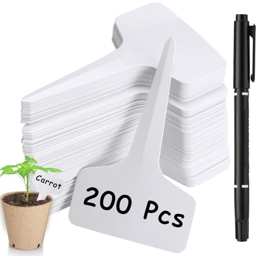 200 PCS Plant Labels T-Shape, 4 Inch Potted Plant Name Tags Plastic, White - size: 10 CM 200 PCS