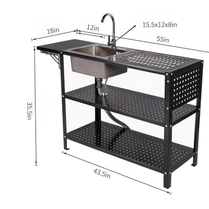 Outdoor stainless steel sink operating table with folding side table