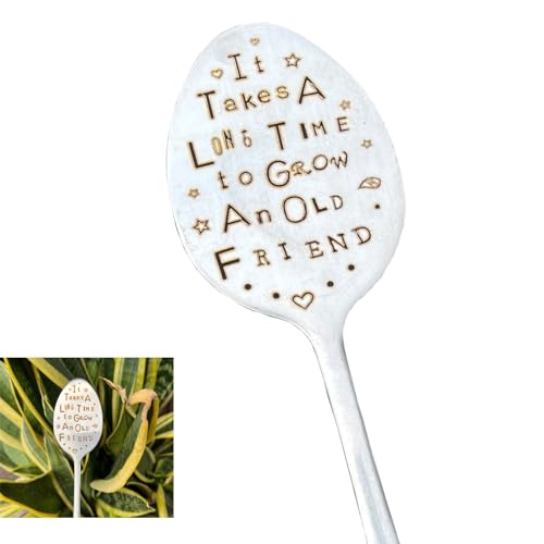 Garden Plant Marker Friendship Gift for Women Gardeners, Plant Stake Label Sign Tag Gardening Gifts for Woman Plant Lovers, Metal Garden Decoration (Grow an Old Friend) - style: Grow an Old Friend