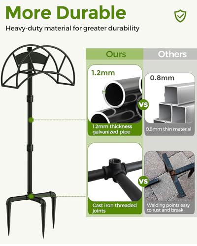 LAND·VOI Freestanding Garden Water Hose Storage Holder Stand for Outside, 160-Ft Hose Heavy Duty Metal Hanger Reel Organizer Outdoor Yard Lawn, Standing Keeper Rack with Ground Stake, Black GHH01B - size: 3 Spikes