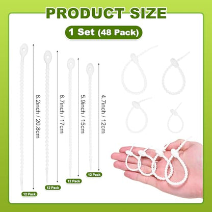 M METERXITY 24-Pack Adjustable Plant Ties, 4.7/5.9/6.7/8.2 Inch Silicone Flexible Multi-Function Garden Twist Tie for Crafts/Gift Wrapping/Gardening Plants, Reusable Support Twine [White] - color: White