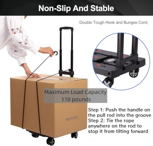 GtIiFmTe Foldable Hand Truck, Lightweight Luggage Cart for Airport Car Seat - size: 4 Wheels-Non Stretchable