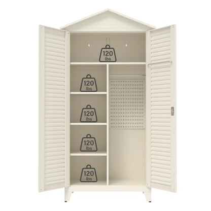 79.1' 79.1" Tall Metal Storage Shed, Steel Tool Cabinet with Pegboard - color: Beige