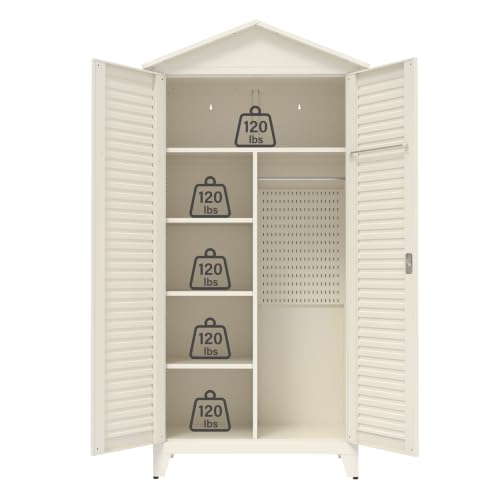 79.1' 79.1" Tall Metal Storage Shed, Steel Tool Cabinet with Pegboard - color: Beige