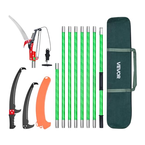 VEVOR Manual Pole Saw, 3.87-27 ft Extendable Pole Tree Pruner with Scissors, Sharp 65Mn Steel Blade, Lightweight Fiberglass Handle Pole, for High Branch Trimming, Pruning Tool for Palms and Shrubs