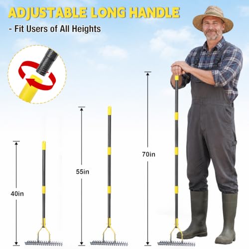 Thatch Rakes , 15-Inch Wide Thatching Rake for Cleaning Dead Grass, 70-Inch Efficient Steel Dethatcher Rake with Adjustable Metal Handle, Thatch Rakes for Lawns, Garden, Yard - color: Black, size: 70''