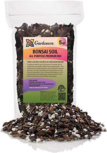 Premium Bonsai Soil All Purpose Fast Draining Mix - Pumice, Lava, Calcined Clay and Pine Bark Potting Pre Mixed Bonsai Plant Soil Mixture by GARDENERA - Made in USA - (5 Quart Bag) - color: Bonsai Soil, size: 5 Quart Bag
