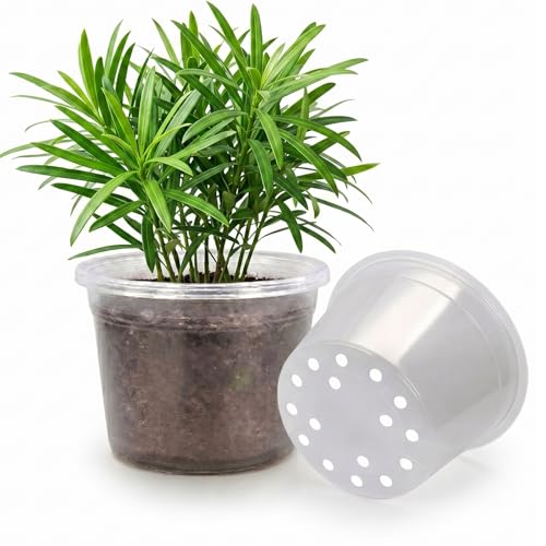 12 Inch Clear Nursery Pots with Drainage Holes, 4 Pack Flexible Large Plant Pots for Plants, Plastic Clear Nursery Pots for Seedling, Shrubs, Herbs, Flowers, Vegetables - size: 12 Inch