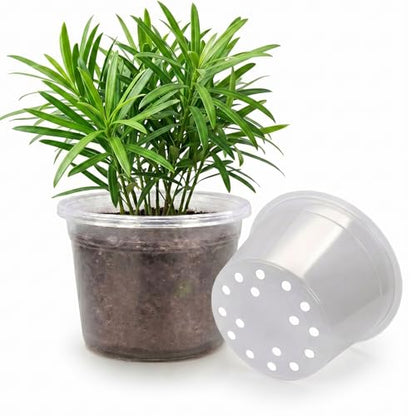 12 Inch Clear Nursery Pots with Drainage Holes, 4 Pack Flexible Large Plant Pots for Plants, Plastic Clear Nursery Pots for Seedling, Shrubs, Herbs, Flowers, Vegetables - size: 12 Inch