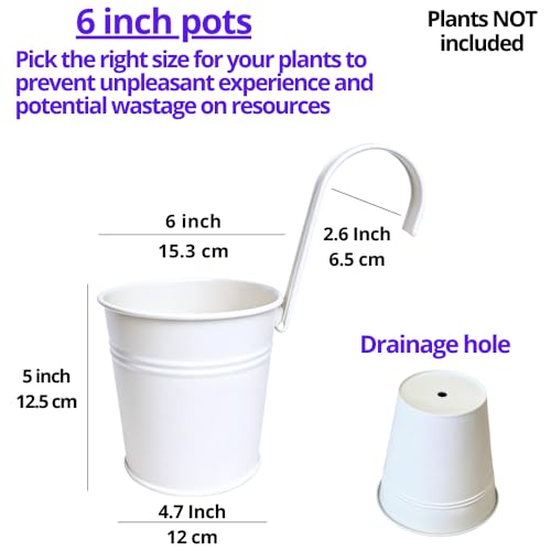 LaLaGreen Round Rail Planter (6 in, 12 Pack) White Metal Iron Flower Pots - size: 6" x 12 Pack (White)