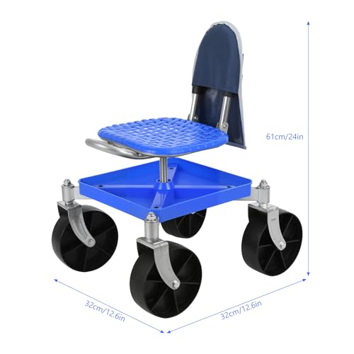 Swivel Garden Cart Seat with 360° Rolling Wheels, Steel Frame, Height Adjustable, Heavy Duty Gardening Stool for Seniors, Elderly, Knee Pain Relief, 330 lbs Capacity (Blue) - color: Blue