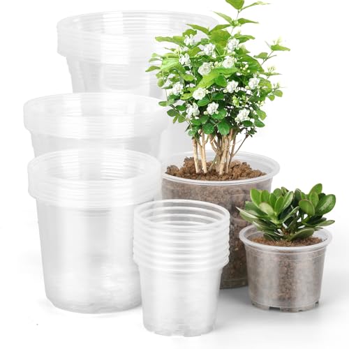 OUPSAUI 28 Pack 4/5/6/7 Inch Clear Nursery Pots for Plants with Drainage Holes, Clear Plastic Seedling Flower Plant Pot Insert, Seed Starter Pots - size: 28PCS-4+5+6+7
