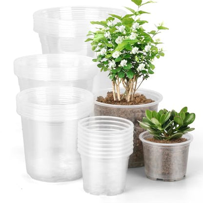 OUPSAUI 28 Pack 4/5/6/7 Inch Clear Nursery Pots for Plants with Drainage Holes, Clear Plastic Seedling Flower Plant Pot Insert, Seed Starter Pots - size: 28PCS-4+5+6+7