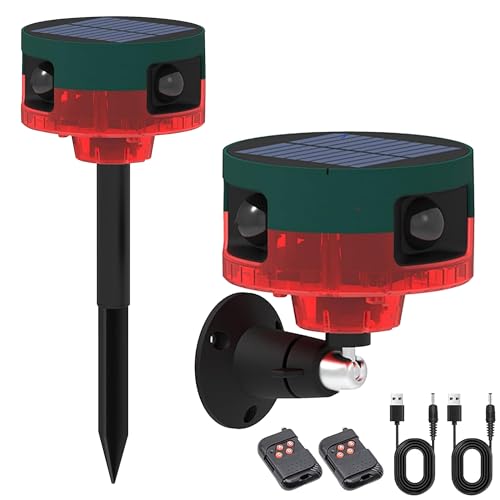 Solar Outdoor Motion Sensor Alarm: Dog Barking&Gunshot Sound, 129db Loud Siren,Support Recording, 13 Kinds of Sound Strobe Light.2PCS - color: Yellow 2 Pack