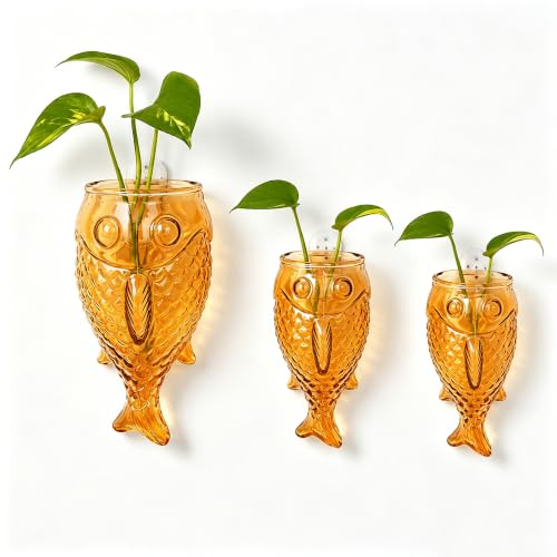 Nacome Wall Hanging Propagation Station: 3 PCS Brown Fish Shaped Glass - color: Brown